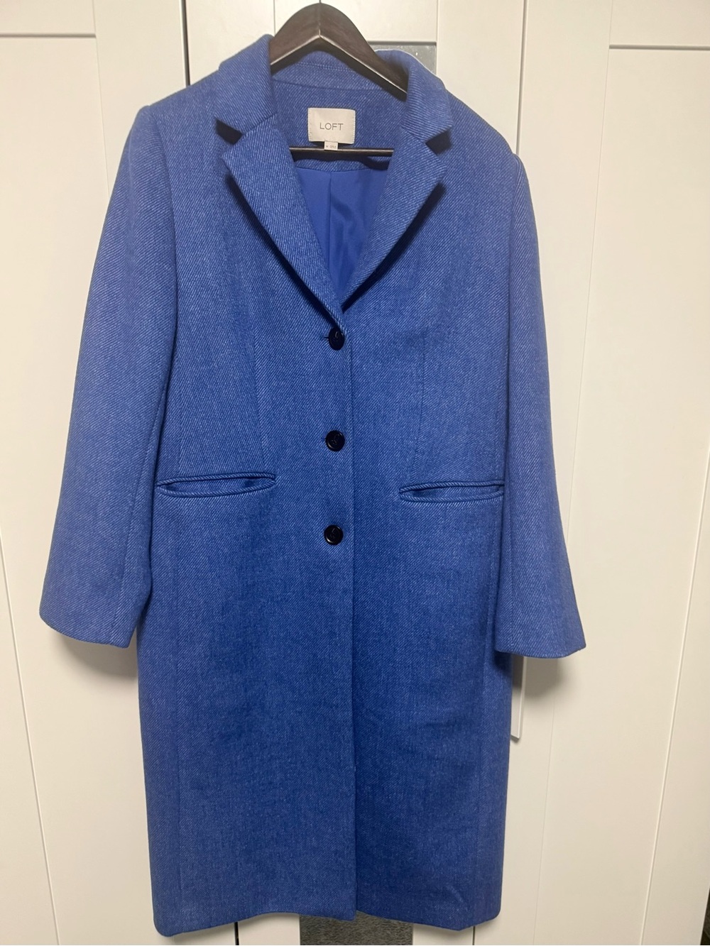 LOFT Cobalt Blue Wool-Blend Single-Breasted Trench Coat